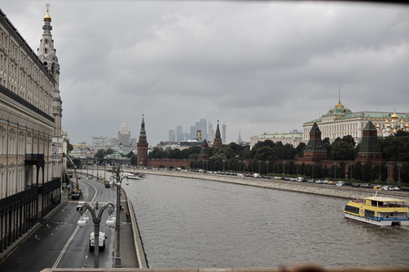 MOSCOW RUSSIA 22 07 2018 Cruise ship Soviet Union sails past Kremlin along Moscow Riverのeditorial素材