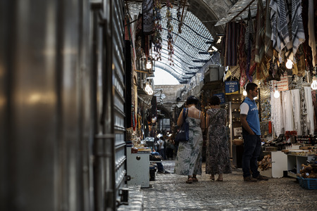 Jerusalem Israel August 25 , 2018 Closeup of decorative objects sold in the bazaar of the old city of Jerusalemのeditorial素材