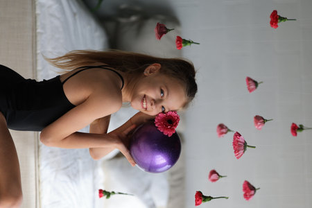 gymnast with ballの写真素材