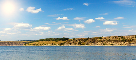 Wonderful landscape on the river. with perfect sky reflected in the watarの写真素材