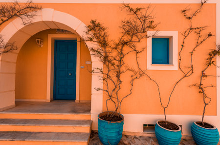 Traditional old street in Assos village. Kefalonia Island. Greece. Beautiful Nature cityscape.の写真素材