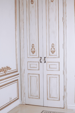 White retro door with decorative elementsの写真素材