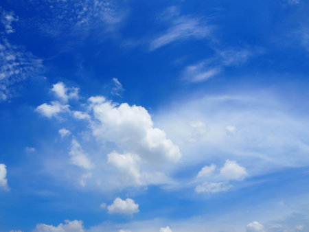 Fantastic soft white clouds against with blue sky abstract background.