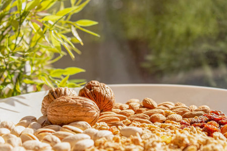 Walnuts, almonds, pitachios, and other cerealsの写真素材