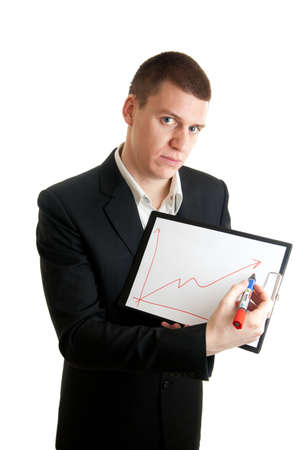 a young businessman showing chart indicating growthの写真素材
