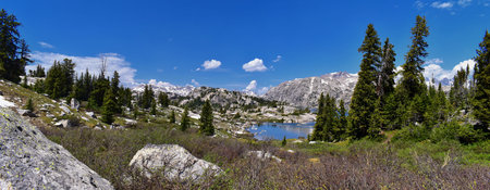 Island Lake in the Wind River Range, Rocky Mountains, Wyoming, views from backpacking hiking trail...