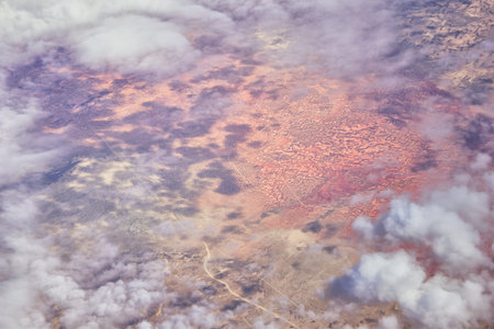 Aerial Cloudscape view over midwest states on flight over Colorado, Kansas, Missouri, Illinois,...