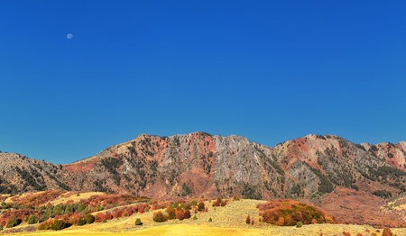 Box Elder Canyon landscape views, popularly known as Sardine Canyon, North of Brigham City within the western slopes of the Wellsville Mountains, by Logan in Cache County a branch of the Wasatch Range of the Rocky Mountains in Utah, in the Western United Statesの写真素材