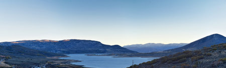 Panoramic Landscape view Jordanelle Reservoir off Utah Highway 248, in the Wasatch back Rocky...