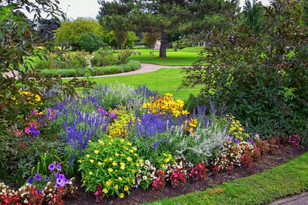 Views from the International Peace Gardens which is a botanical garden located in Jordan Park in Salt Lake City, Utah which was conceived in 1939 and dedicated in 1952. United States.の写真素材