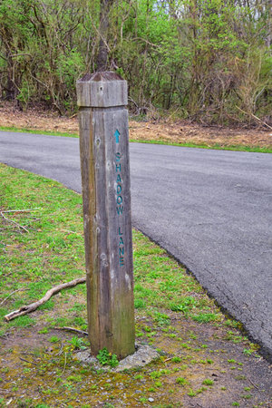 Trail and warning signs along the Shelby Bottoms Greenway and Natural Area Cumberland River frontage...