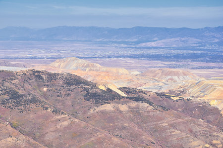 Rocky Mountain Wasatch Front peaks, panorama landscape view from Butterfield canyon Oquirrh range by...