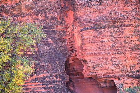 Red and Orange Sandstone Rock Formations along the Bone Wash Elephant Arch Trail in Red Cliffs National Desert Reserve in Saint George, Utah. United States.の写真素材
