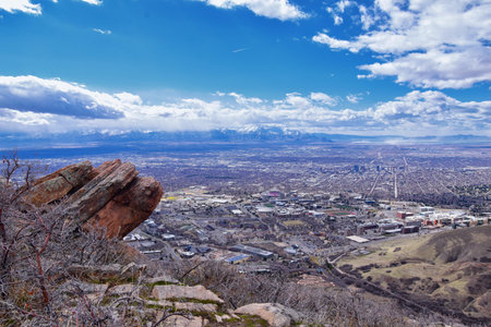 Salt Lake Valley and City panoramic views from the Red Butte Trail to the Living Room, Wasatch...
