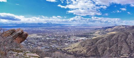 Salt Lake Valley and City panoramic views from the Red Butte Trail to the Living Room, Wasatch...