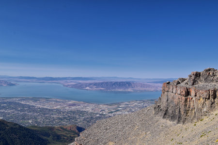 Timpanogos hiking trail landscape views in Uinta Wasatch Cache National Forest, around Utah Lake, in...