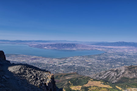 Timpanogos hiking trail landscape views in Uinta Wasatch Cache National Forest, around Utah Lake, in...