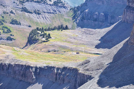 Timpanogos hiking trail landscape views in Uinta Wasatch Cache National Forest, around Utah Lake, in the Rocky Mountains in fall. Views of Midway, Heber, Provo city, Salt Lake and Utah County. USA.の写真素材