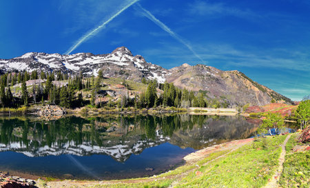 Lake Blanche Hiking Trail panorama views. Wasatch Front Rocky Mountains, Twin Peaks Wilderness, ...