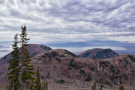 Provo Peak views from top mountain landscape scenes, by Provo, Slide Canyon, Slate Canyon and Rock Canyon, Wasatch Front Rocky Mountain Range, Utah. United States.の写真素材