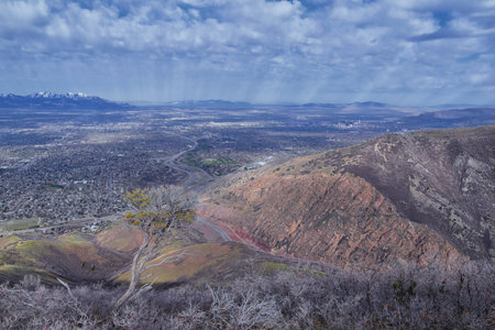Downtown Salt Lake City View from Grandeur Peak trail mountain hiking trail views via Bonneville...