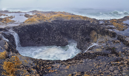 Thor's Well Views Cape Perpetua on Oregon Coast Spouting Horn Captain Cook Trail. Yachats North...