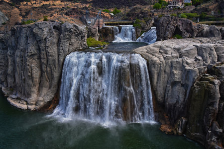 Shoshone Falls on the Snake River as viewed from the hiking trail. Twin Falls by Pillar Falls by Milner Dam Idaho. USAの写真素材