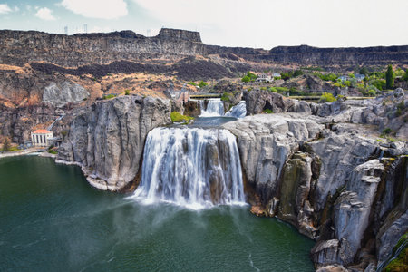 Shoshone Falls on the Snake River as viewed from the hiking trail. Twin Falls by Pillar Falls by Milner Dam Idaho. USAの写真素材