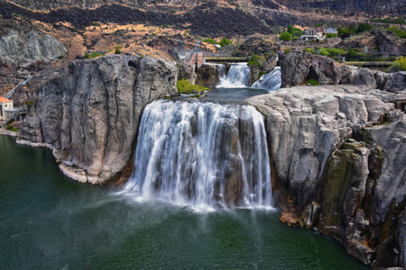 Shoshone Falls on the Snake River as viewed from the hiking trail. Twin Falls by Pillar Falls by Milner Dam Idaho. USAの写真素材
