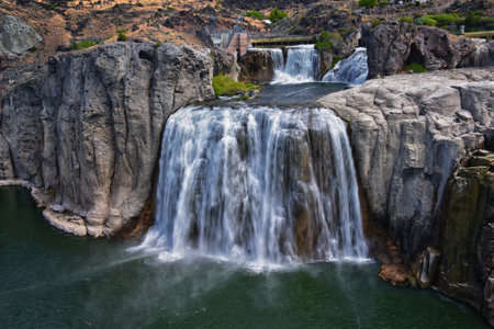 Shoshone Falls on the Snake River as viewed from the hiking trail. Twin Falls by Pillar Falls by Milner Dam Idaho. USAの写真素材