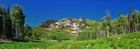 Wasatch Mountain landscape from Primrose Overlook Horse Spring hiking trail by Timpanogos Rocky Mountains, Utah. United States.の写真素材