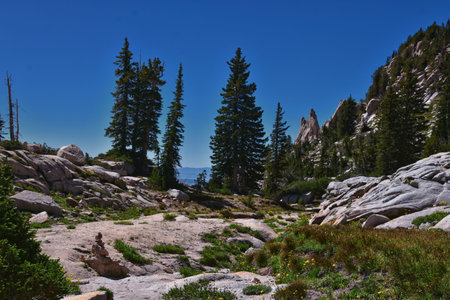 Lone Peak hiking trail view and surrounding landscape from Jacobâ€™s Ladder, Wasatch Rocky...