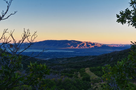 Lone Peak and surrounding landscape view, Jacobâs Ladder hiking trail, Lone Peak Wilderness, Wasatch Rocky Mountains, Utah, USA. 2023の写真素材