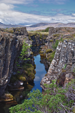 Thingvellir National Park Ãingvellir, historic site, first parliament and national park UNESCO in Iceland, east of ReykjavÃ­k Europeの写真素材