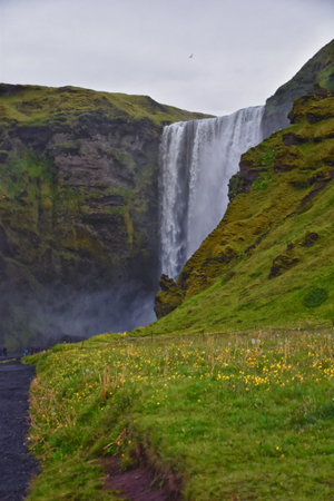 Skogafoss waterfall summer 2024 located at SkÃ³gar on the Ring Road south coast of Iceland, Scandinavia, Europe.の写真素材