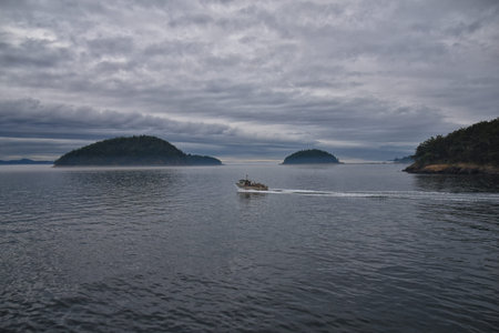 Friday Harbor and Orcas Island Scenic view from aboard a ferry - San Juan Islands, Washington, USA