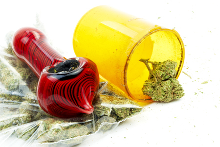 Marijuana and Cannabis Legalization, Objects on White Background, Medical and Recreational Weedの写真素材