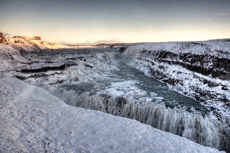 Frozen Gulfoss Waterfall in Icelandの写真素材