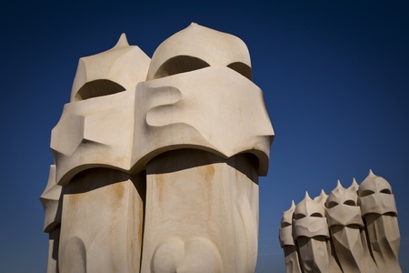Gaudi chimneys in Barcelona, Spainの写真素材