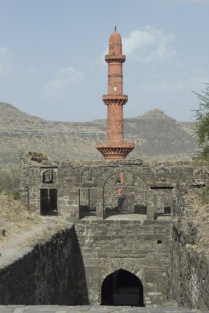 Islamic victory tower (Chand Minar) at Daulatabad Fort, Maharashtra. India. 14th Century AD