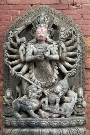 Hindu religious statue in Durbar Square, Bhaktapur, Nepalの写真素材