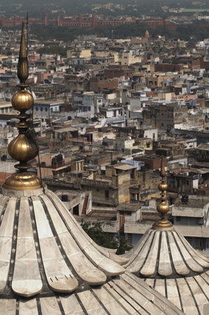 The Domes of the Friday Mosque (Jama Masjid) in Old Delhi, Indiaの写真素材