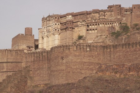 Former home of the Maharajah of Jodhpur. Former palaces inside the fortified walls of Meherangarh Fort , Jodhpur, Rajasthan, Indiaの写真素材