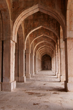 Cloisters in the ancient mosque of Ashrafi Mahal Mosque Mandu Madya Pradesh. 15th Century ADの写真素材