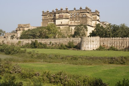 Raj Mahal. Historic Rajput style palace Orchha Madhya Pradesh Indiaの写真素材