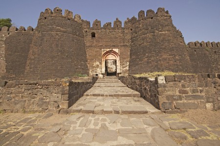 Fortified entrance to the citadel inside Daulatabad Fortress India. 14th Century ADの写真素材