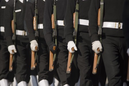 Sailors of the Indian Navy on parade during preparations for the Republic Day Parade in New Delhi, Indiaの写真素材