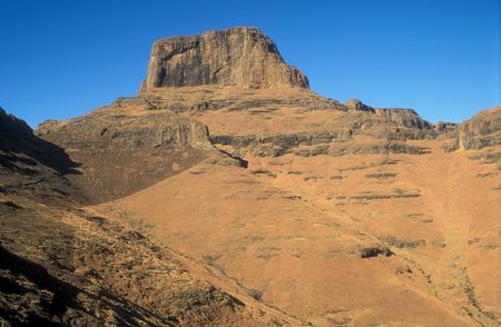 Rugged peaks and cliffs of the Drakensberg Mountain in South Africaの写真素材