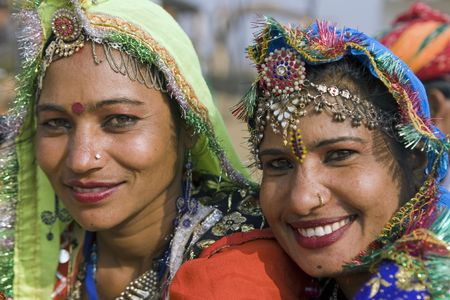 Haryana, India - February 7, 2008: Indian women dancers from Rajasthanのeditorial素材