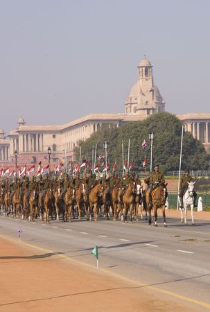 Delhi, India - January 20, 2008: Lancers practice for the annual Republic Day Parade in Delhi, Indiaのeditorial素材